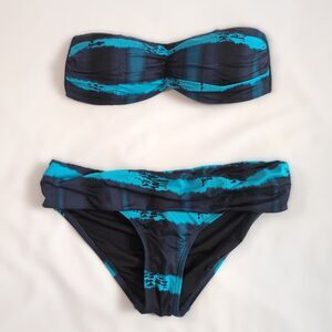 a.n.a Lagoon Black and Turquoise Tie Dye Effect Two Piece Bikini